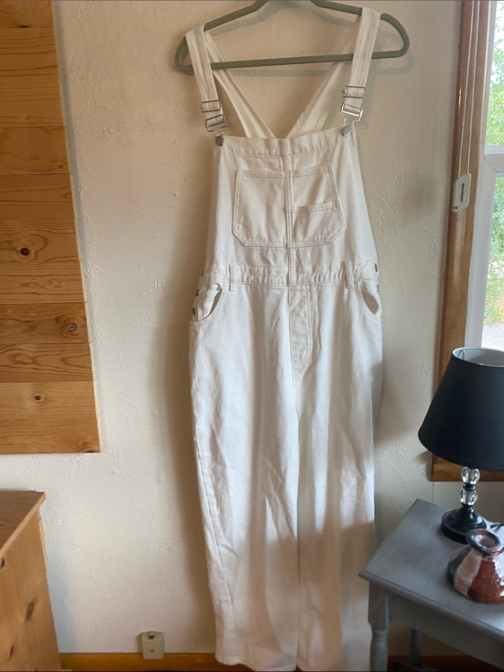 Women's White Denim Overalls with Adjustable Straps